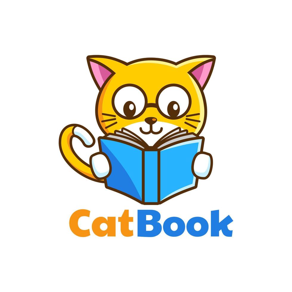 design del logo del libro di lettura intelligente del gatto vettore