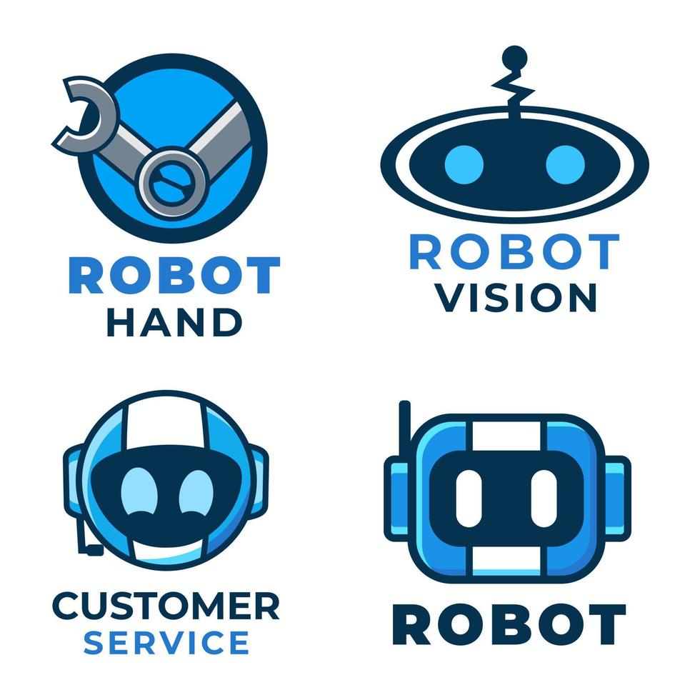 set di design del logo del robot dei cartoni animati vettore