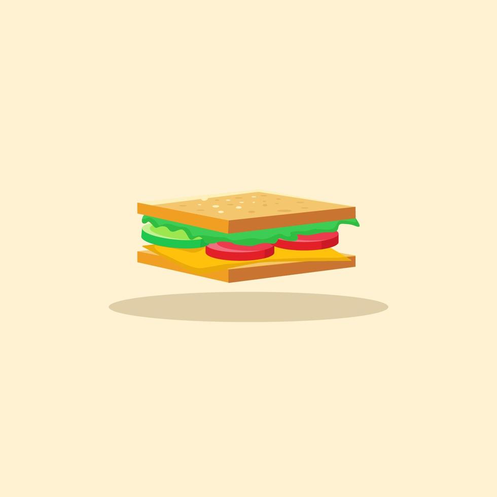 illustrazione panino con ripieno di formaggio, pomodoro, lattuga e cetriolo. panino illustrazione vettoriale design piatto, panino isolato