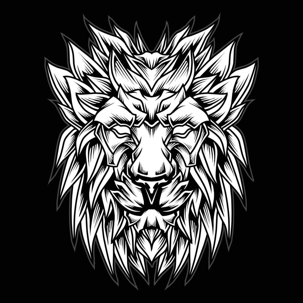 illustrazione del logo della testa di leone in bianco e nero vettore