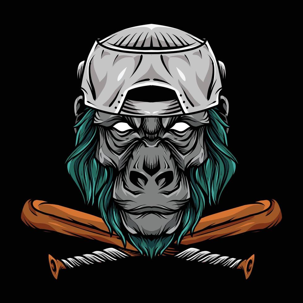 illustrazione del logo della mascotte della testa di baseball del gorilla vettore