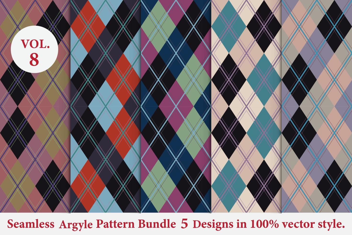 argyle pattern bundle 5 disegni,argyle vector,geometrico,sfondo,carta da imballaggio,tessuto,classico lavorato a maglia,plaid vettore