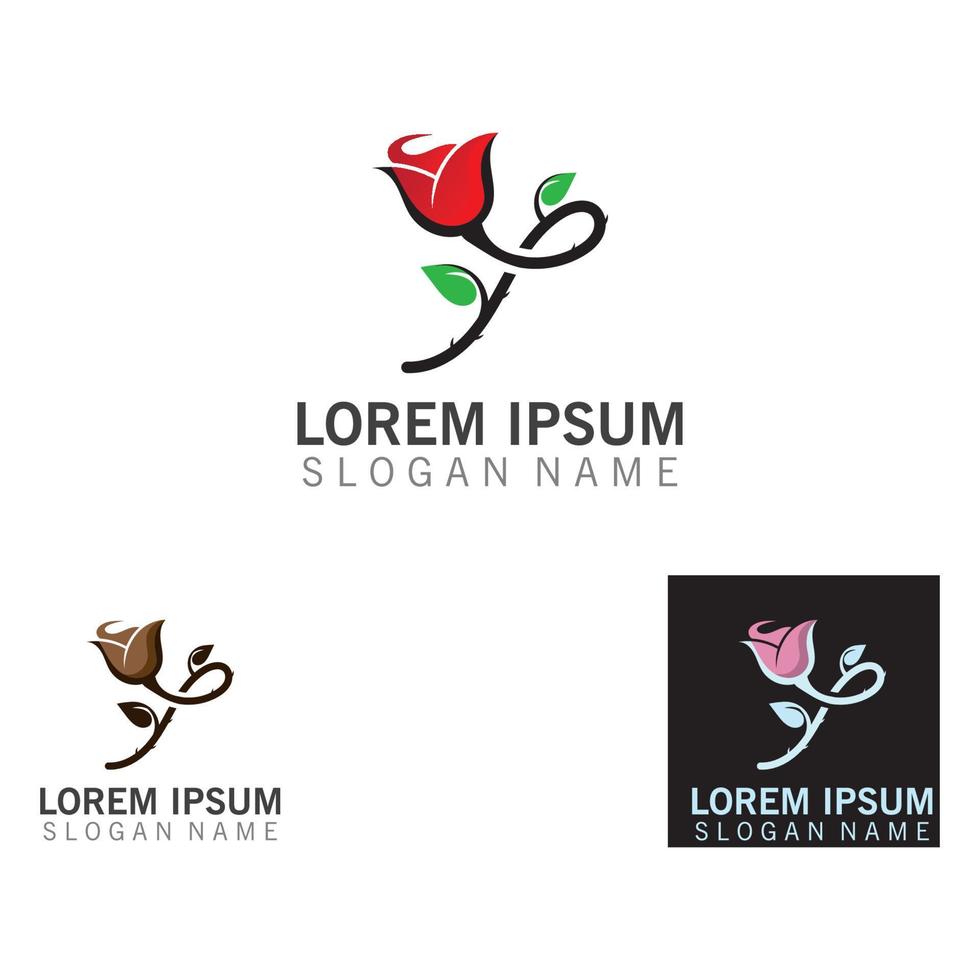 fiore rosa con foglie logo immagine vettoriale illustrazione design concept