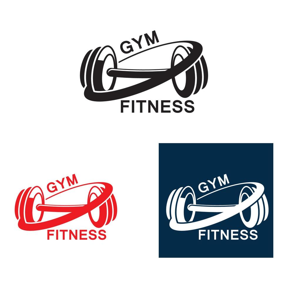 modello logo palestra e fitness, icona stile manubrio e bilanciere vettore