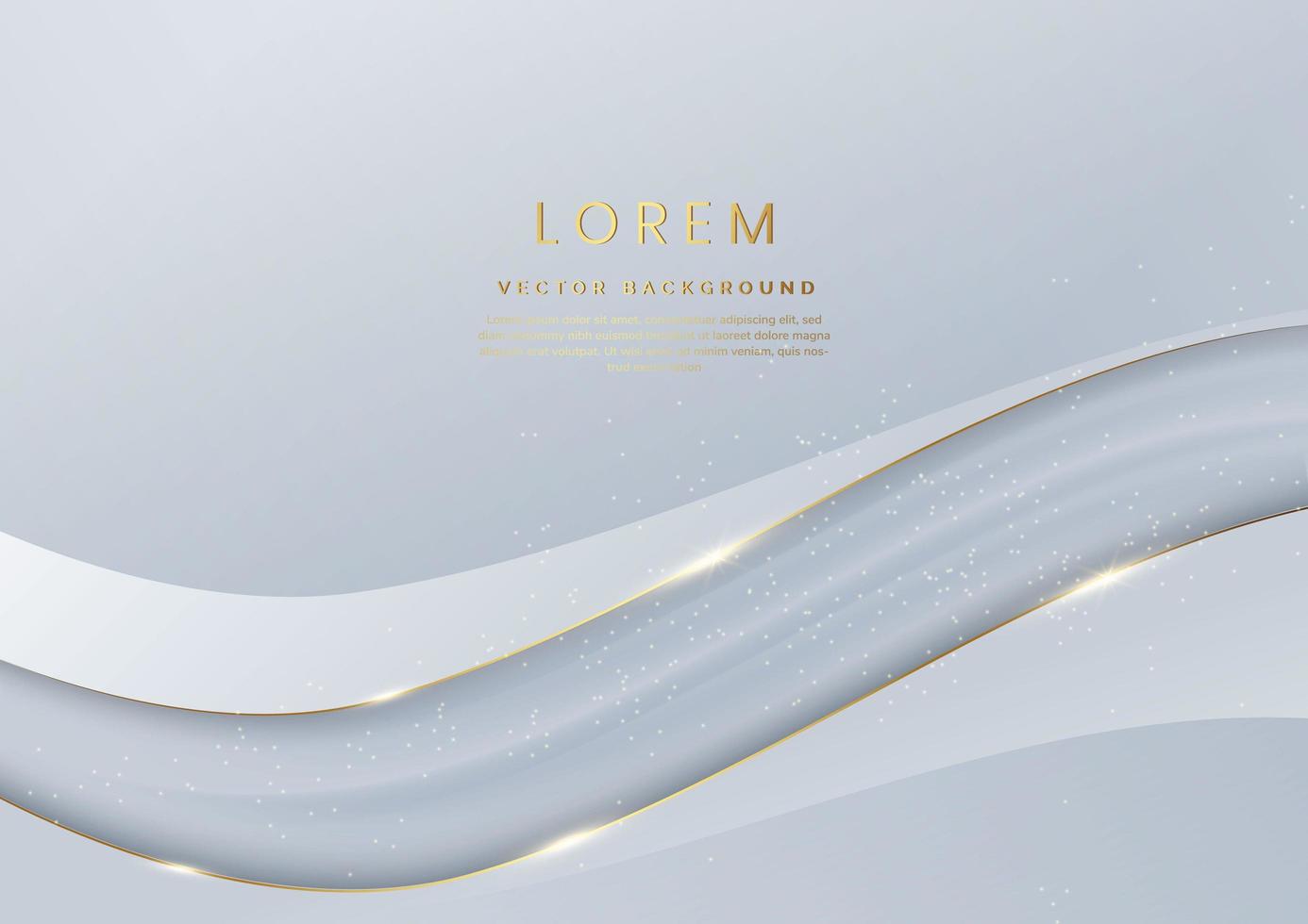 modello astratto sfondo di lusso bianco e argento 3d sovrapposto con linee dorate curva scintillio ondulato. stile di lusso. vettore