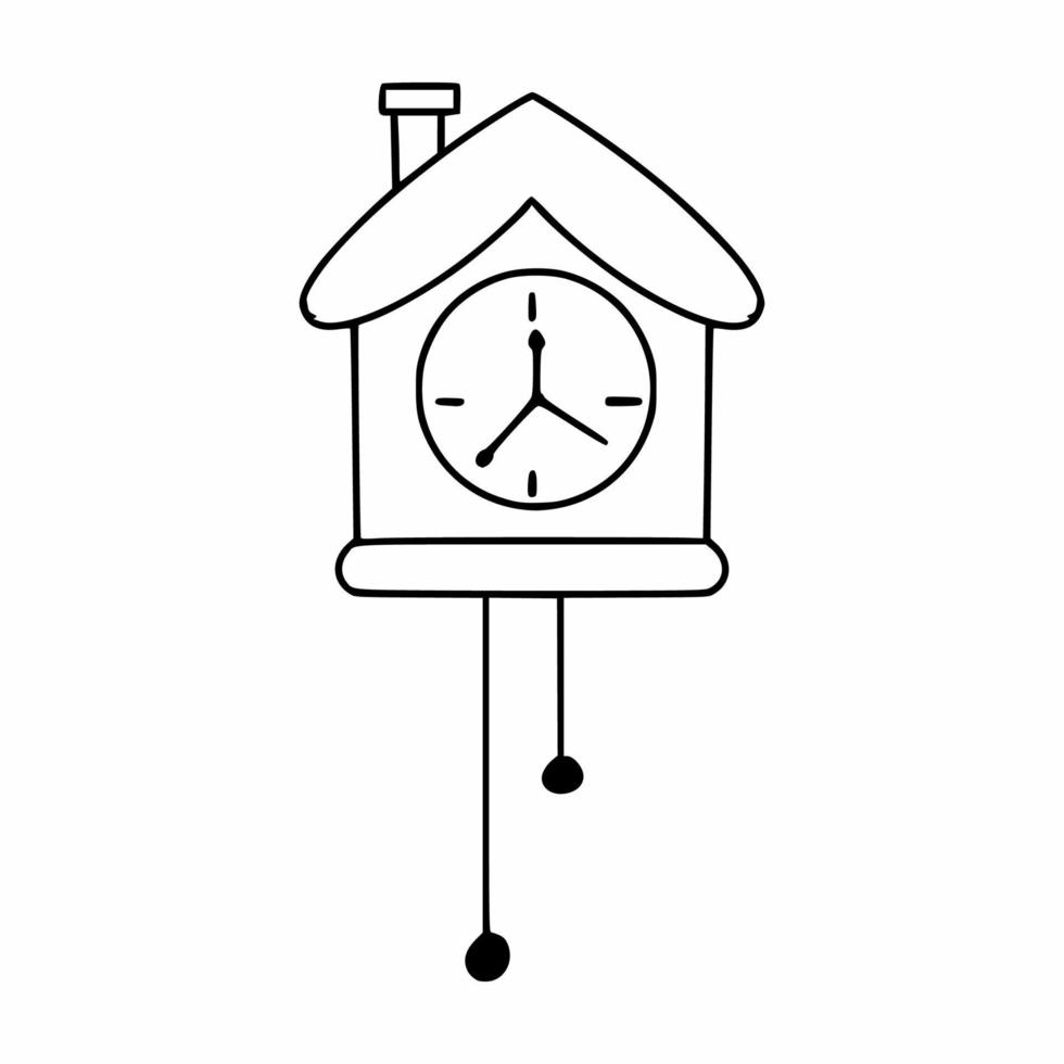 orologio a forma di casa. icona di vettore in stile doodle.