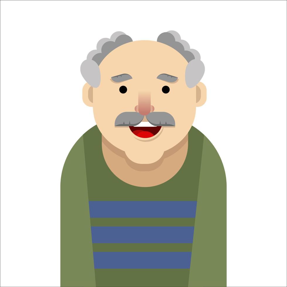 un uomo anziano con i baffi.nonno divertente.illustrazione piatta.uomo vecchio isolato su sfondo bianco.illustrazione vettoriale