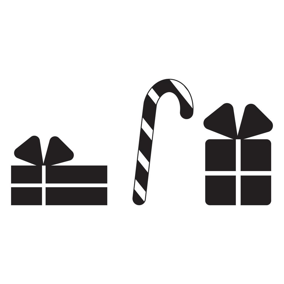 set di regali natalizi festivi e caramelle, icona silhouette nera isolata vettore