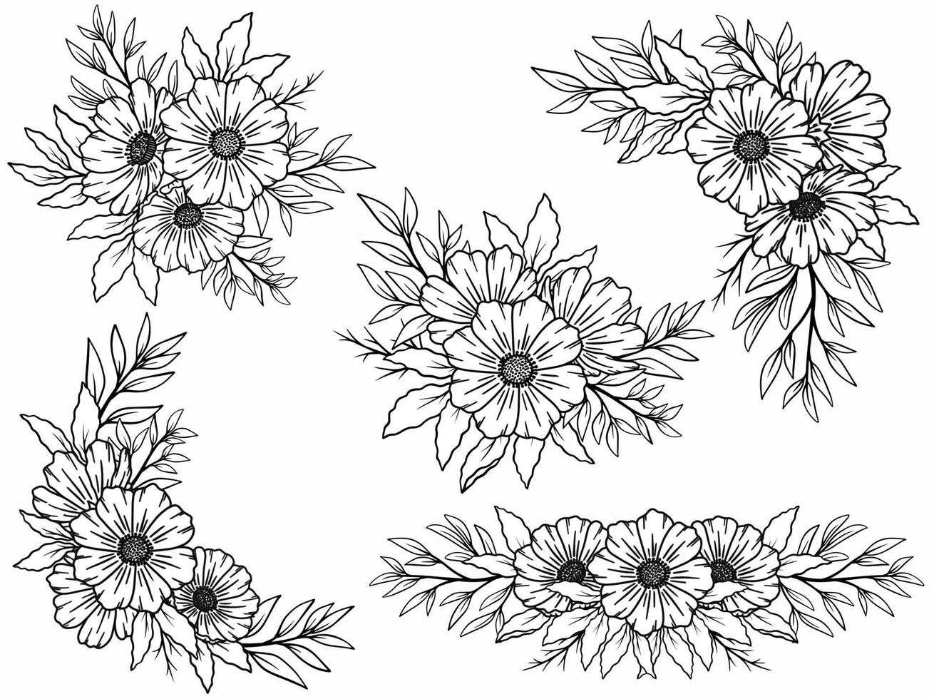 composizione di fiori con linea arte disegnata a mano vettore