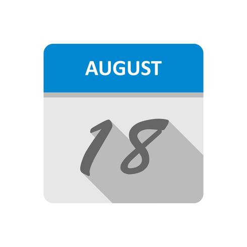 18 agosto Data in un calendario per un solo giorno vettore