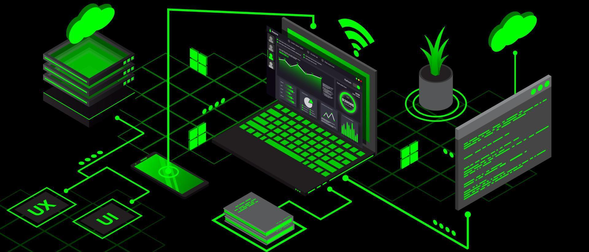 banner internet delle cose. tutto connettività dispositivo concetto di rete, ovunque, in qualsiasi momento, chiunque e qualsiasi attività commerciale con Internet. vettore