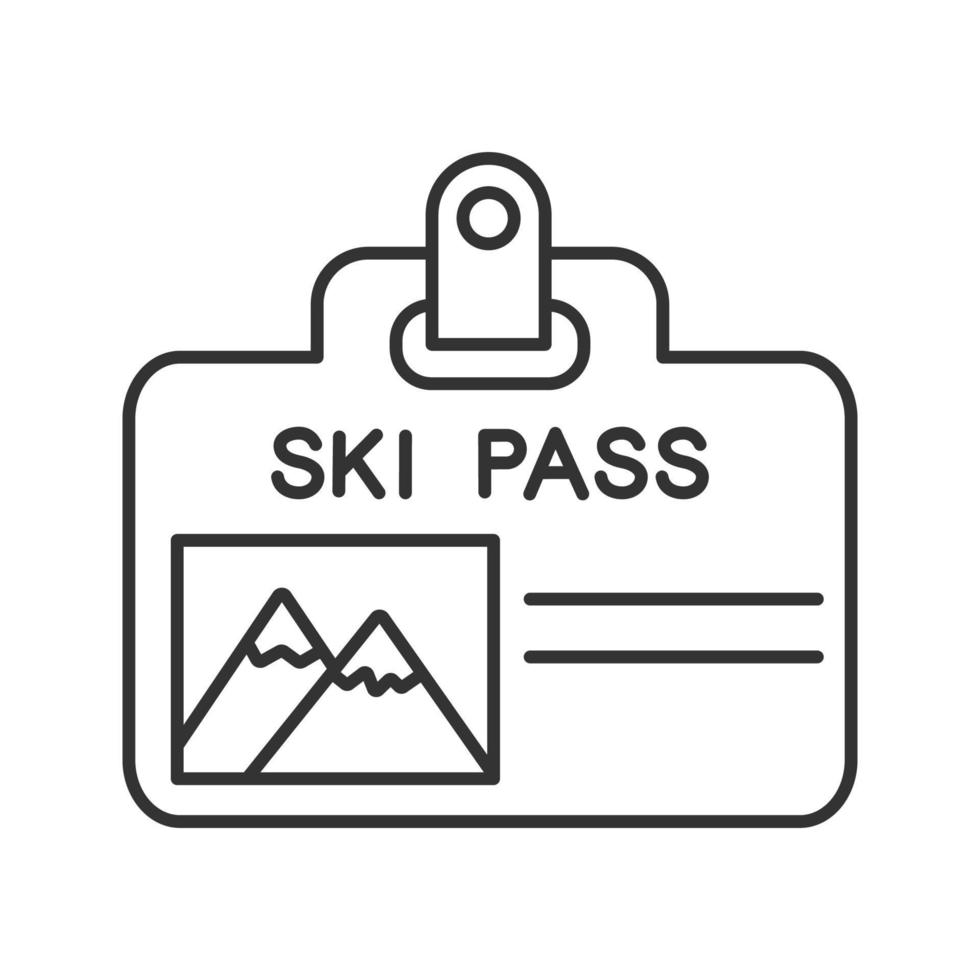 icona lineare del badge skipass. illustrazione di linea sottile. biglietto dell'ascensore. simbolo di contorno. disegno vettoriale isolato contorno