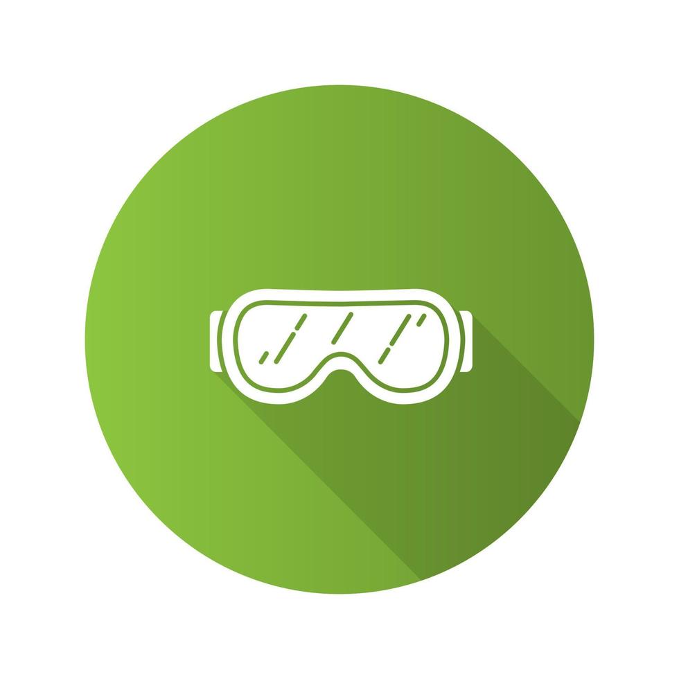 Occhiali da sci design piatto icona del glifo con ombra lunga. occhiali da neve. occhiali di sicurezza. illustrazione vettoriale silhouette