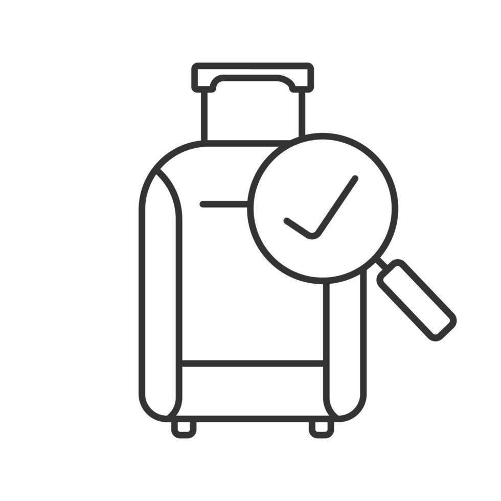 icona lineare di franchigia bagaglio. controllo bagagli riuscito. illustrazione di linea sottile. valigia con segno di spunta. simbolo di contorno. disegno vettoriale isolato
