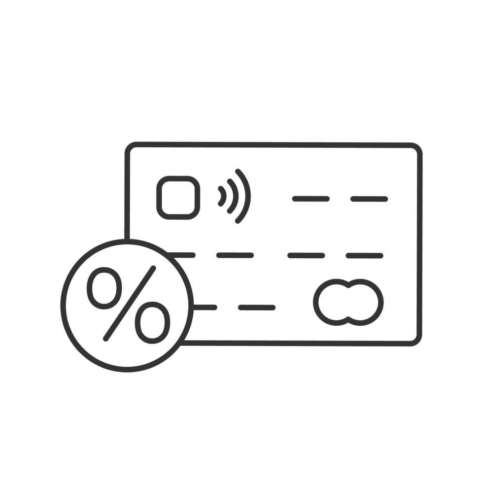 icona lineare del tasso di interesse della carta di credito. illustrazione di linea sottile. carta di credito con percentuale. simbolo di contorno. disegno vettoriale isolato contorno