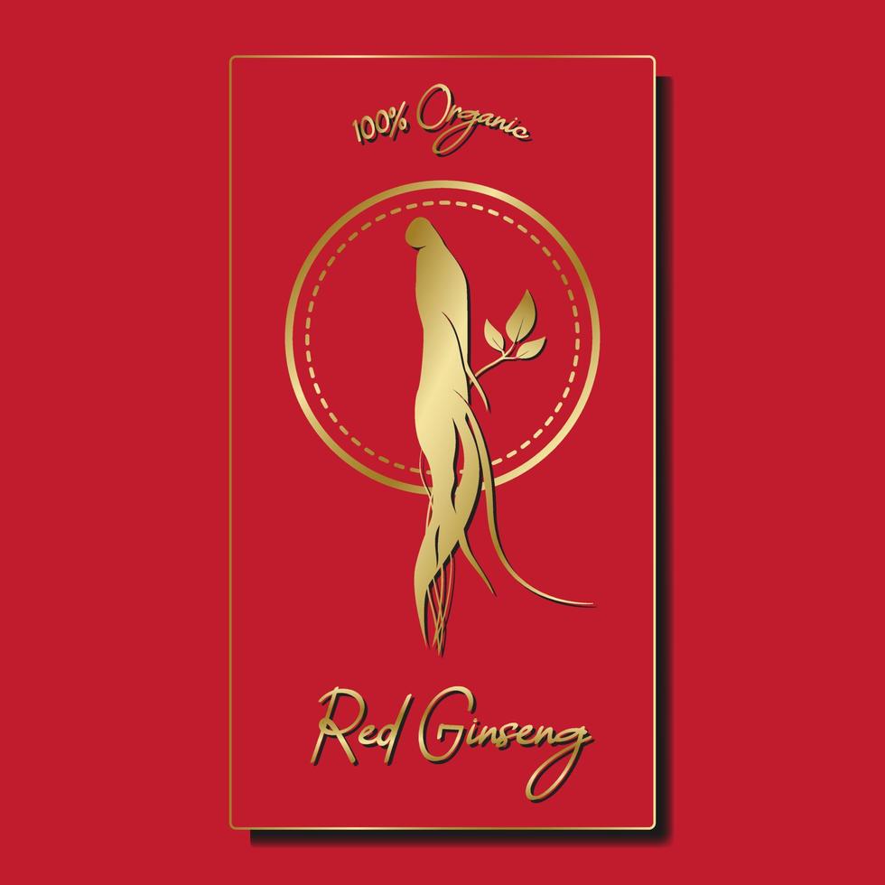 radice di ginseng rosso coreano o cinese, etichetta di testo in ginseng coltivato coreano. simbolo del ginseng per cosmetici coreani, medicina cinese, prodotti alimentari, confezioni di tè. illustrazione vettoriale