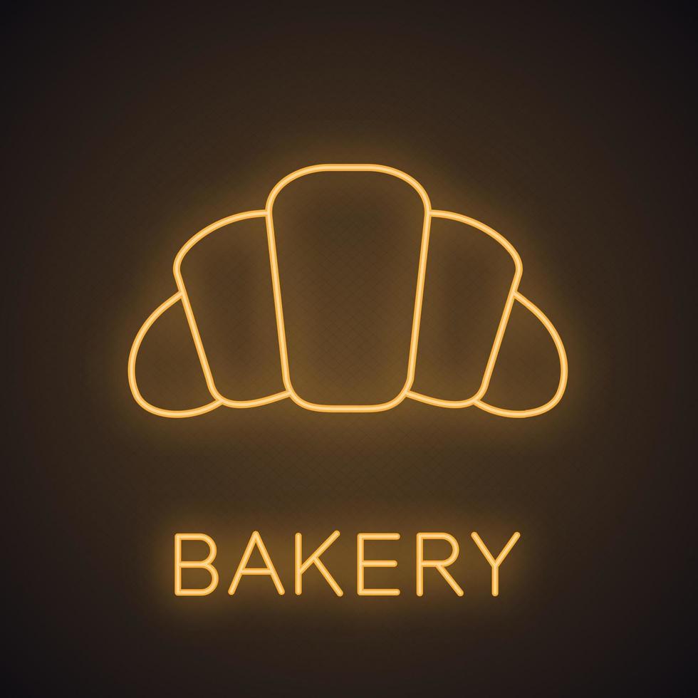 icona della luce al neon croissant. rotolo di mezzaluna. insegna luminosa del negozio di panetteria. illustrazione vettoriale isolato