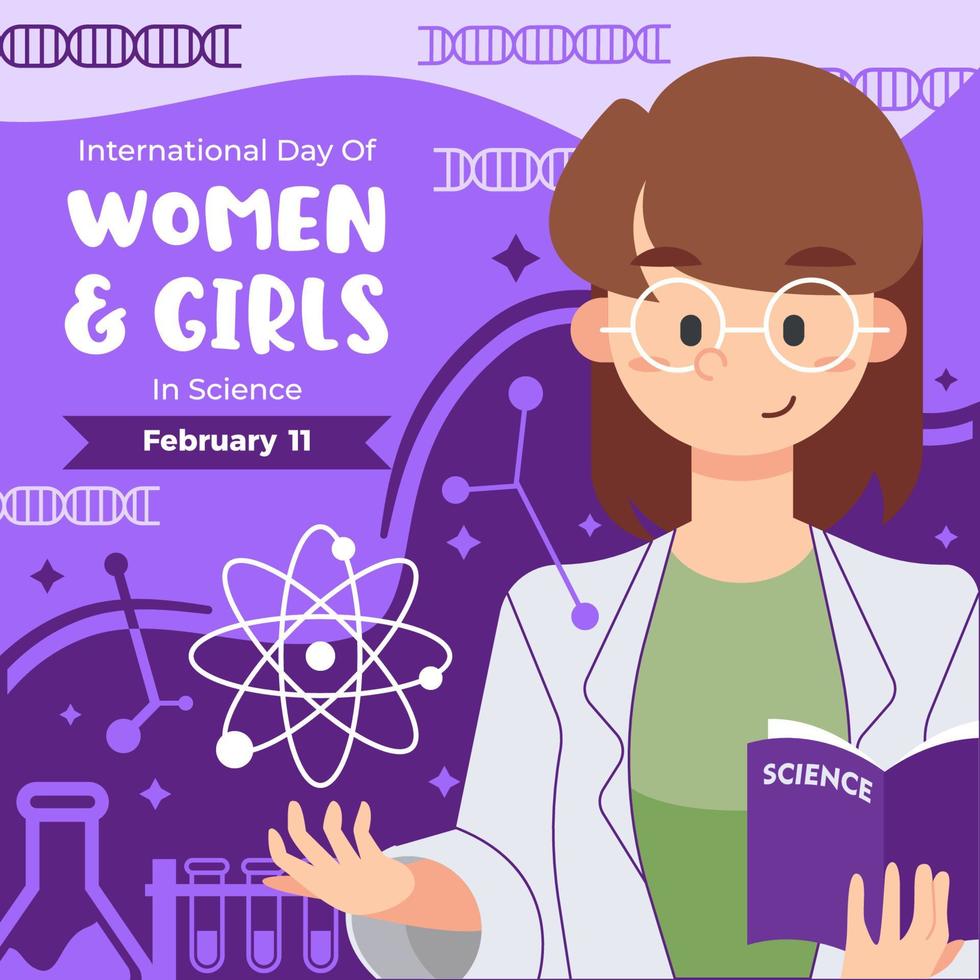 giornata internazionale piatta delle donne e delle ragazze nel concetto di scienza vettore