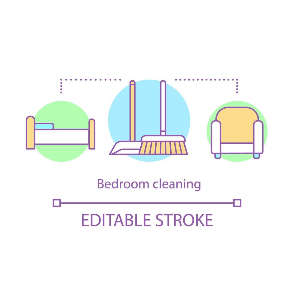 icona del concetto di pulizia della camera da letto. illustrazione della linea sottile di idea di pulizia della casa. lavaggio a secco di mobili imbottiti. sgombero del disordine. faccende domestiche. disegno vettoriale isolato profilo. tratto modificabile