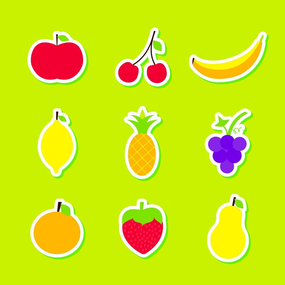 set di adesivi di frutta illustrazione vettoriale su green