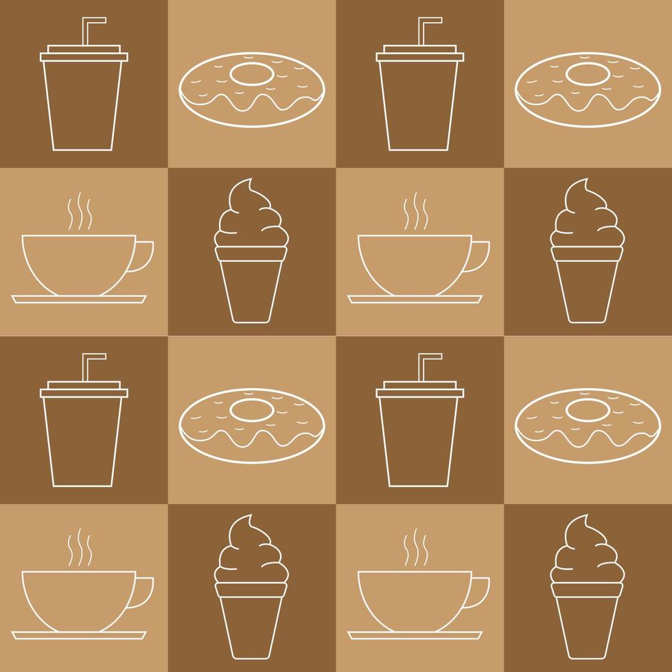 illustrazione disegno vettoriale di ciambelle, bicchiere di plastica, gelato, caffè fanno un modello. buono da posizionare come sfondo di food court, packaging design, bar, ristorante, ecc.