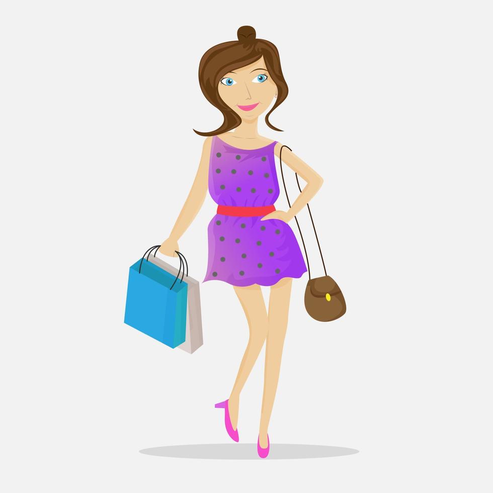 illustrazione disegno vettoriale di moda donna che porta la borsa della spesa