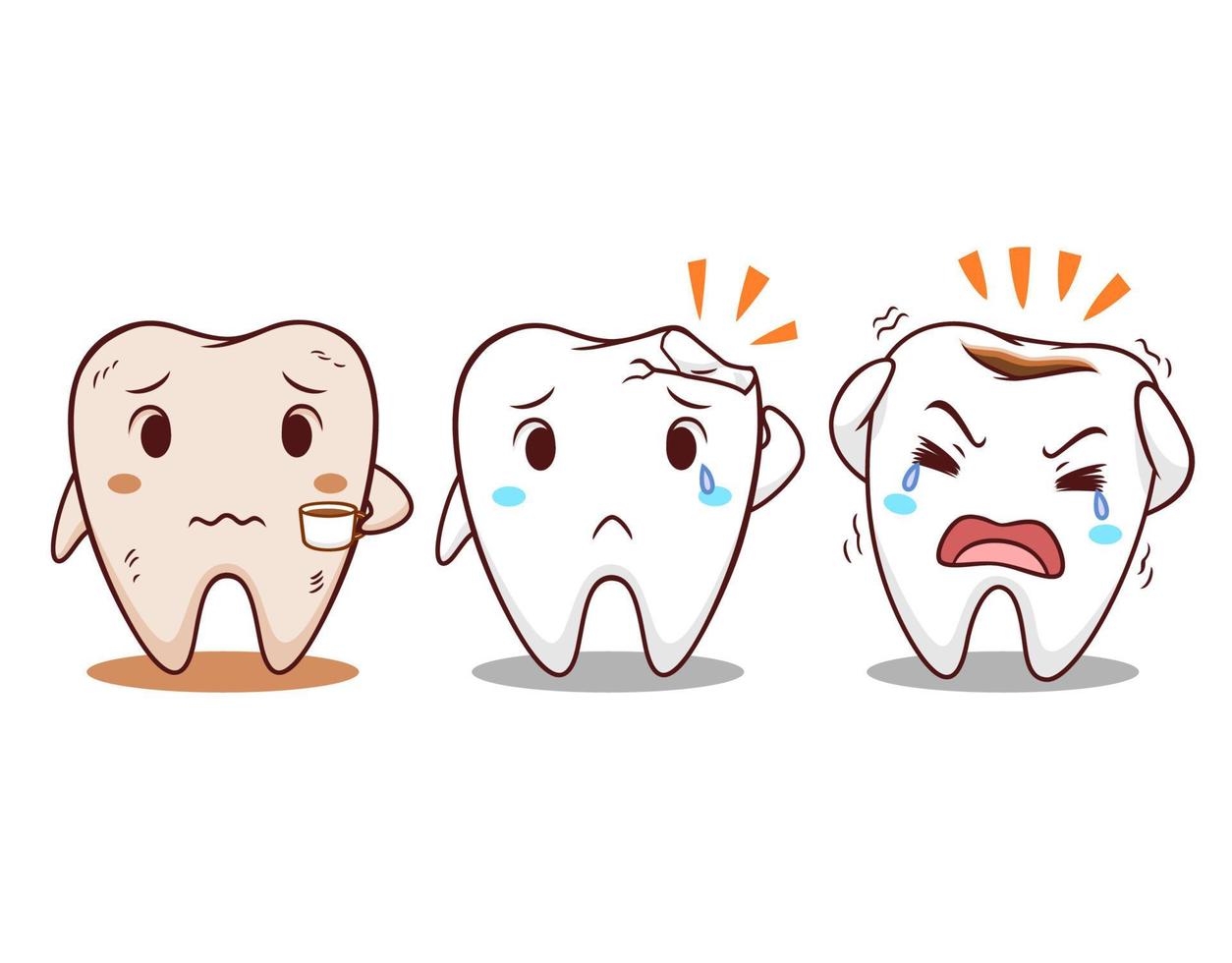 fumetto illustrazione del dente con problemi ai denti. vettore
