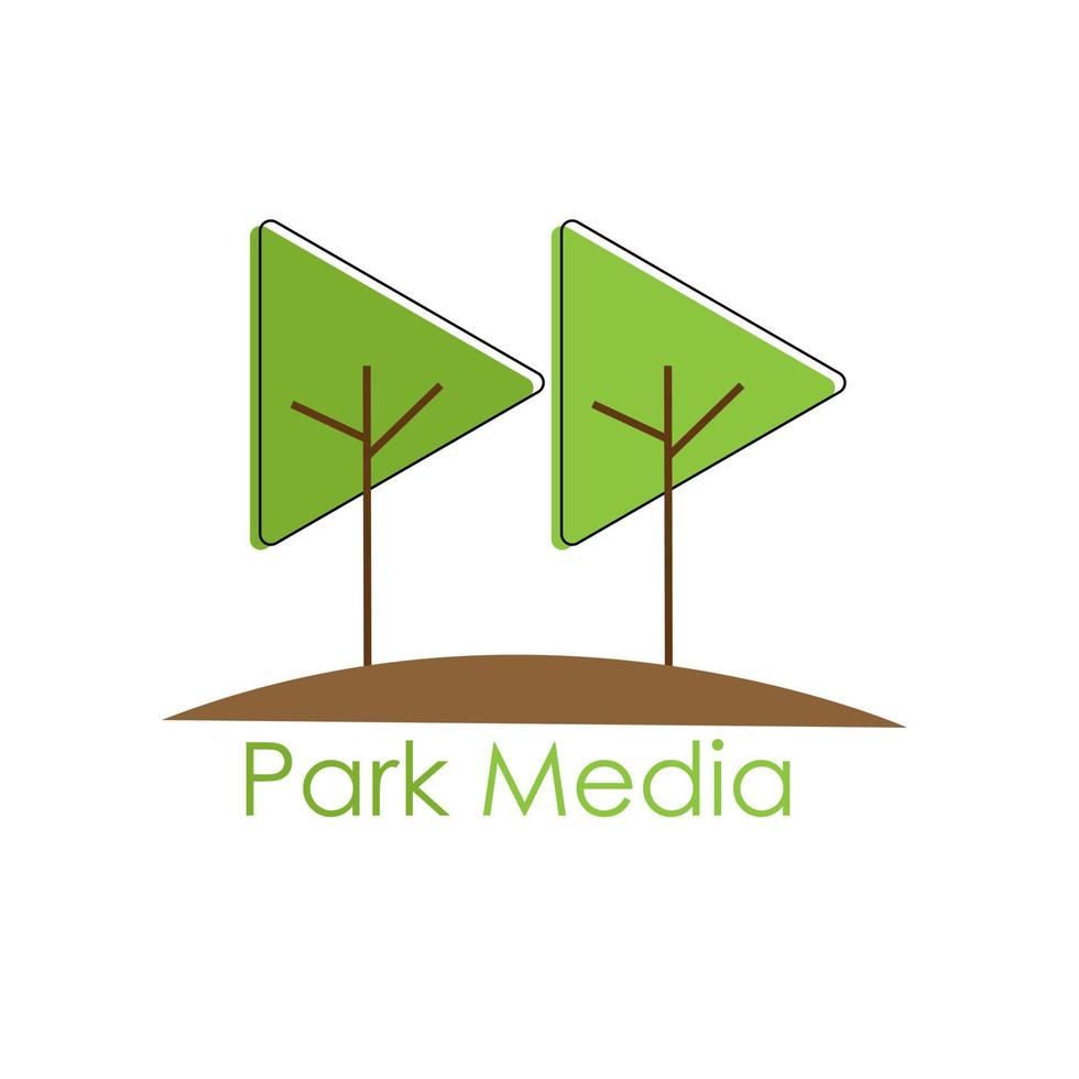 design del logo del modello multimediale del parco. è preso tra il pulsante di riproduzione e l'albero. può essere modificato. vettore