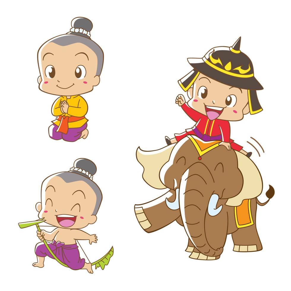 personaggio dei cartoni animati del ragazzo tailandese in costume tradizionale tailandese. vettore