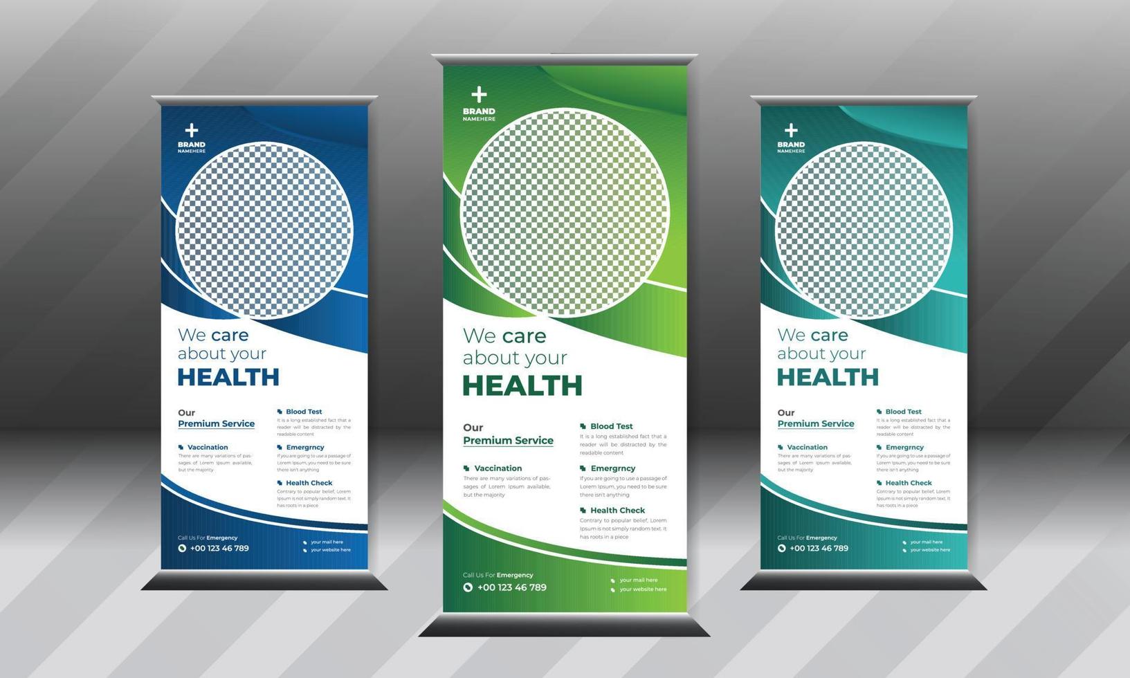 clinica medica assistenza sanitaria roll up banner template design pro vector