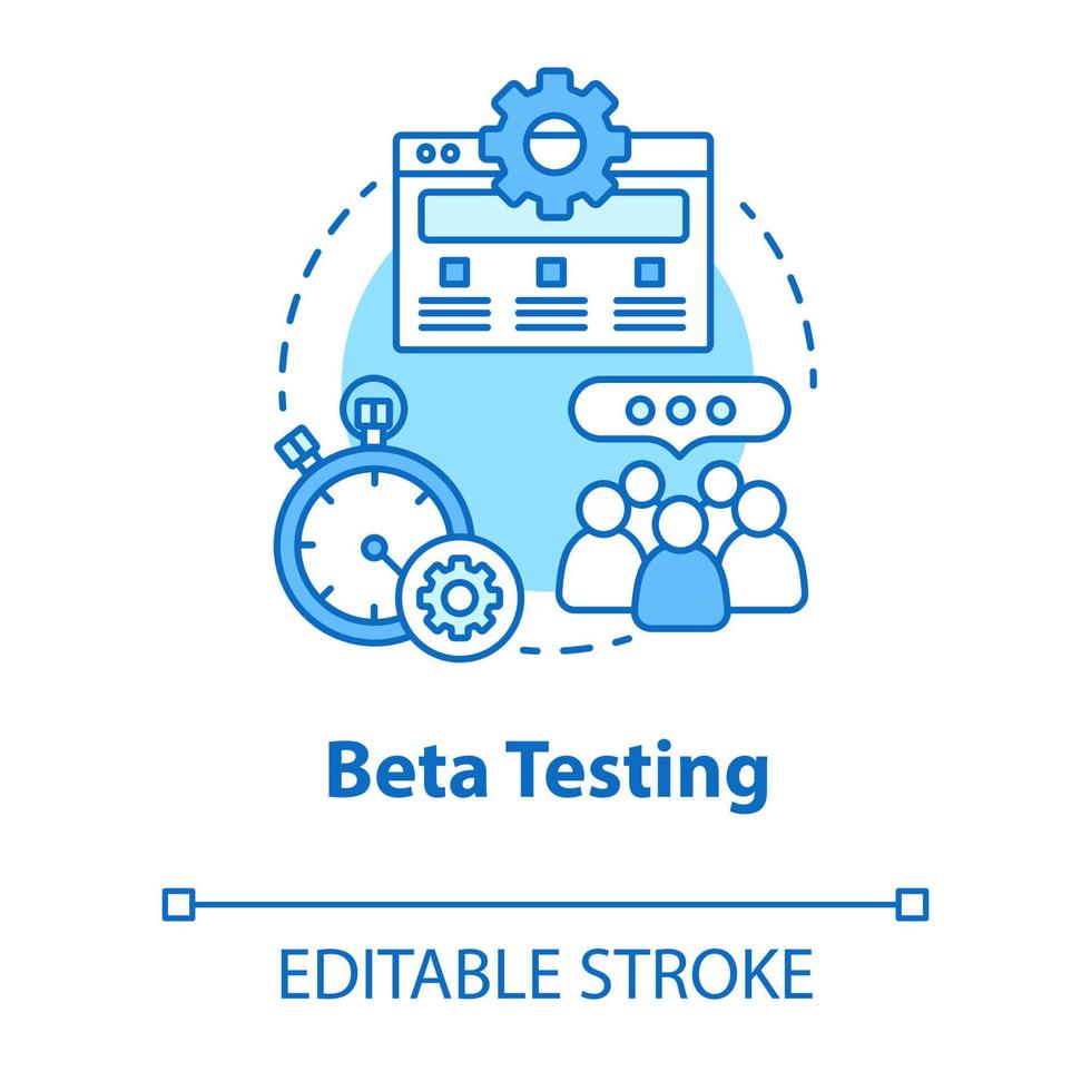 beta testing icona del concetto turchese. illustrazione della linea sottile dell'idea della fase di sviluppo del software. verifica delle prestazioni dell'applicazione. it gestione del progetto. disegno vettoriale isolato profilo. tratto modificabile