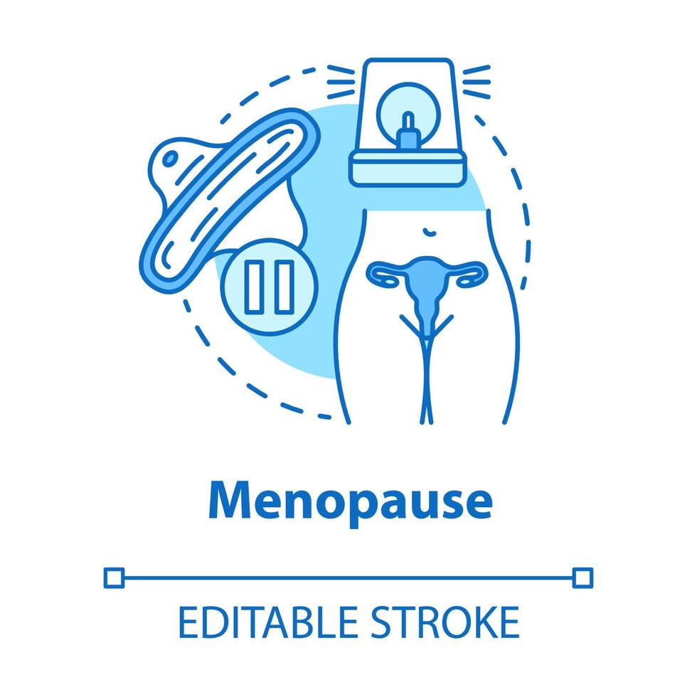 icona del concetto di menopausa. illustrazione della linea sottile di idea climaterica. fertilità femminile, salute della donna, ginecologia. sistema riproduttivo. igiene mestruale. disegno vettoriale isolato profilo. tratto modificabile