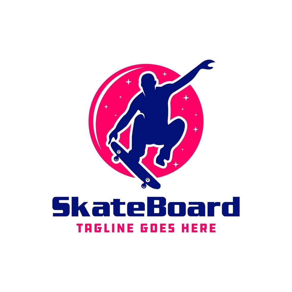 design del logo del gioco sportivo di skateboard vettore