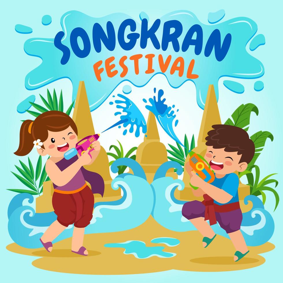 festival di songkran bambini che giocano vettore