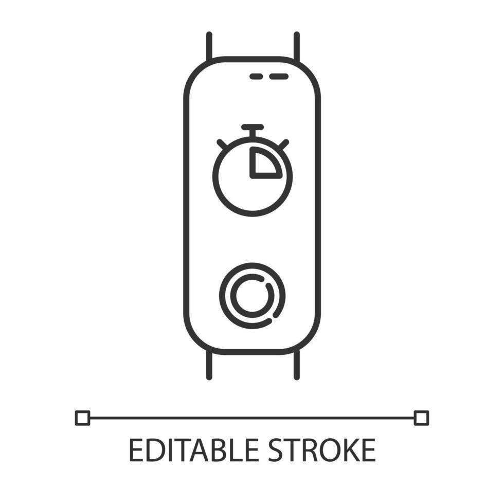 fitness tracker con cronometro sul display icona lineare. dispositivo di benessere alla moda con timer digitale, cronometro. illustrazione di linea sottile. simbolo di contorno. disegno vettoriale isolato profilo. tratto modificabile