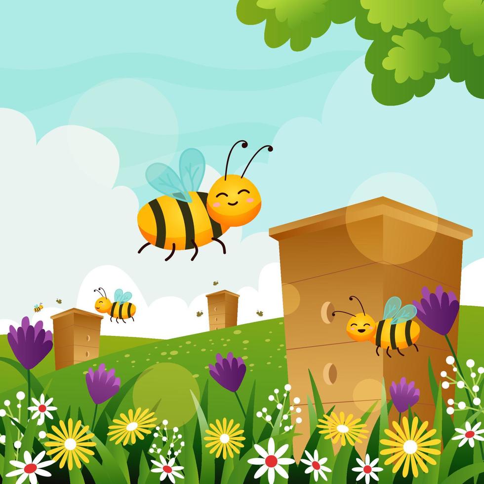 api felici che coltivano in primavera vettore