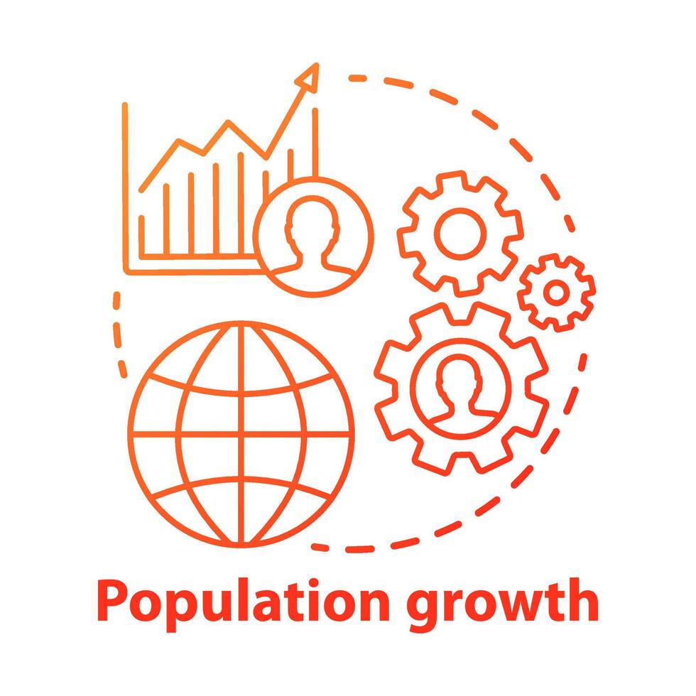 icona del concetto di crescita della popolazione. illustrazione della linea sottile di idea di sovrappopolazione umana del mondo. numero crescente di persone. problema demografico. disegno vettoriale isolato contorno