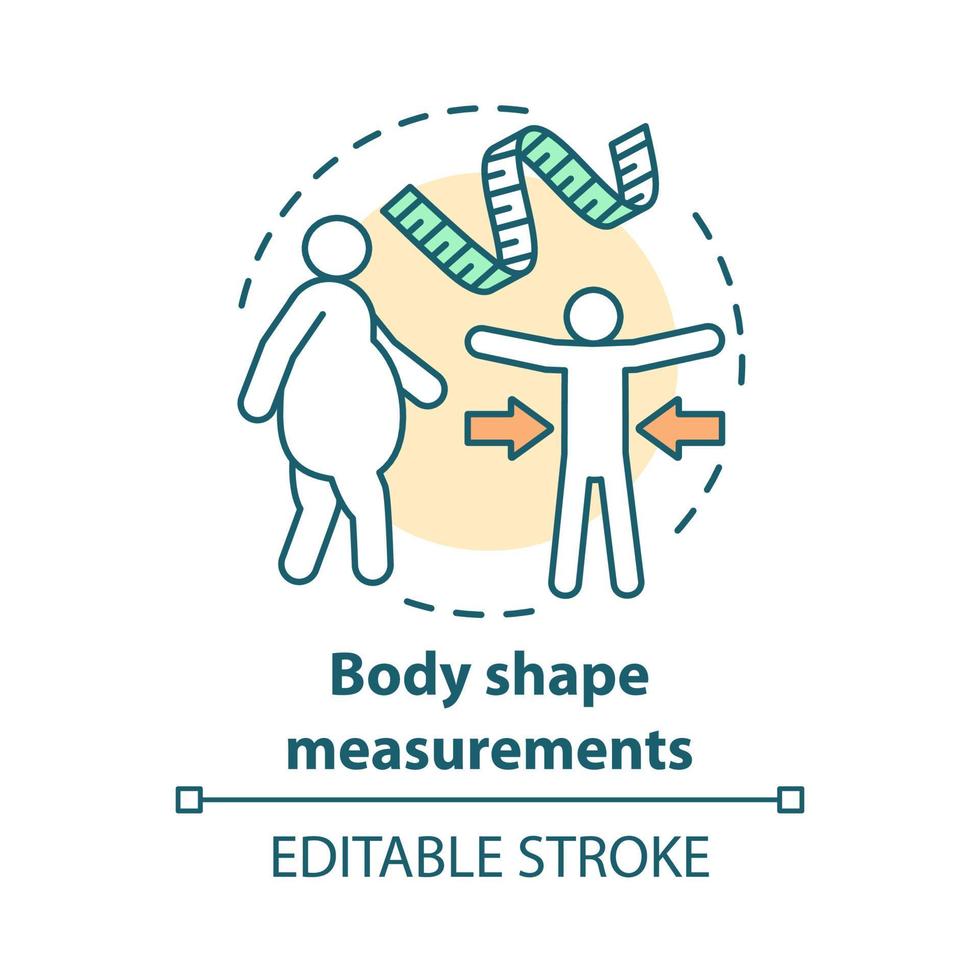 icona del concetto di misurazione della forma del corpo. combattere l'obesità, mantenersi in forma idea illustrazione al tratto sottile. nastro di misurazione. controllo della massa corporea. disegno vettoriale isolato profilo. tratto modificabile