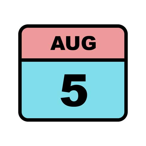 5 agosto Data su un calendario per un solo giorno vettore