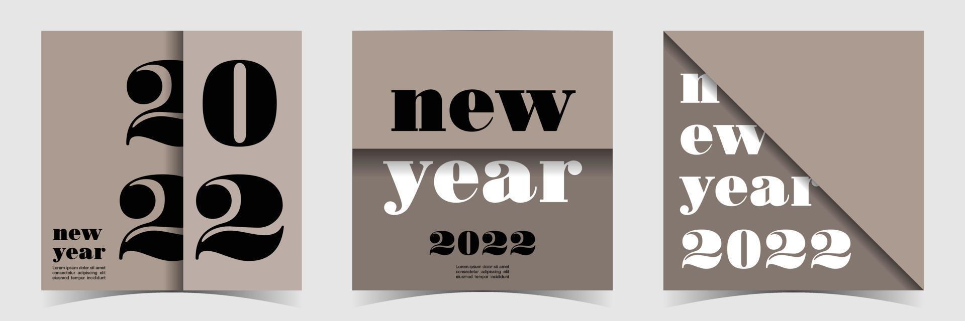 sfondo quadrato classico minimalista premium del nuovo anno 2022. set di 3 stile piatto vettoriale semplice. adatto per banner, copertina o poster