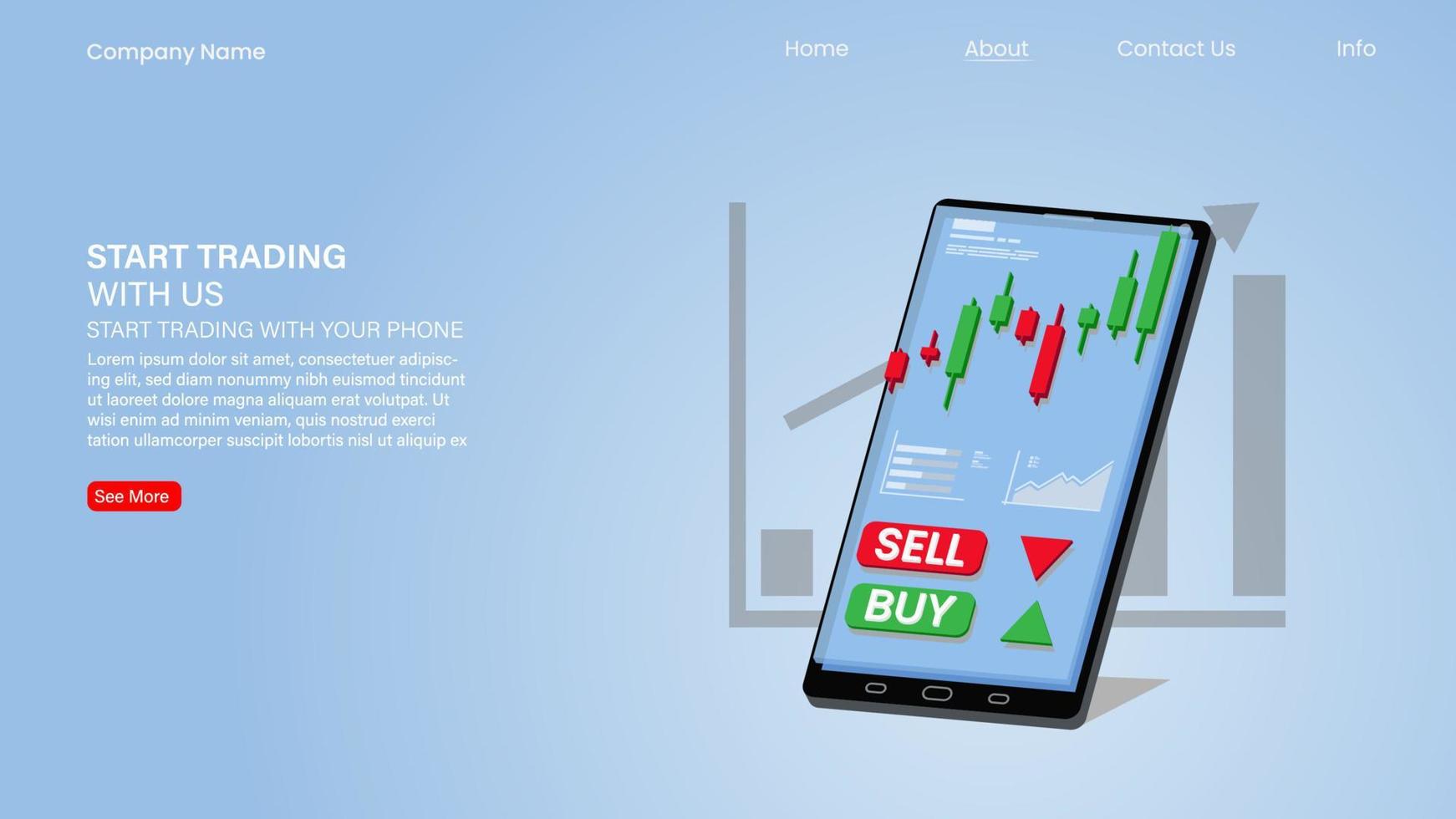 grafico a candele di vendita e acquisto di azioni tramite telefoni cellulari, trading di investimenti di mercato, illustrazione vettoriale