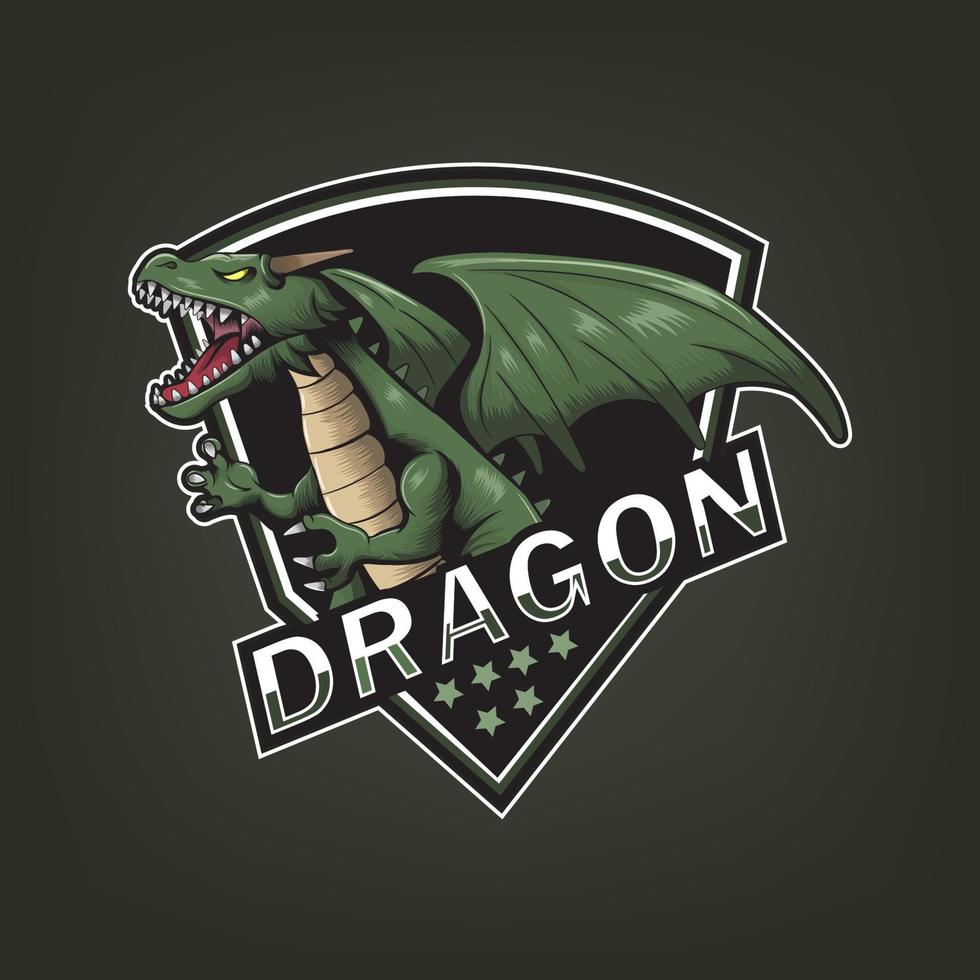 disegno del logo mascotte drago verde. animali mitologici drago sport vettore