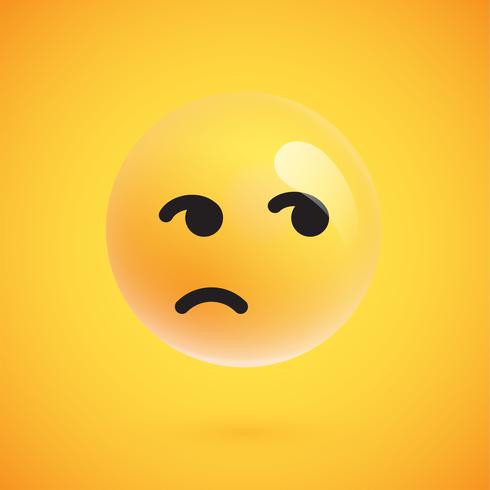 Emoticon giallo realistico davanti a uno sfondo giallo, illustrazione vettoriale