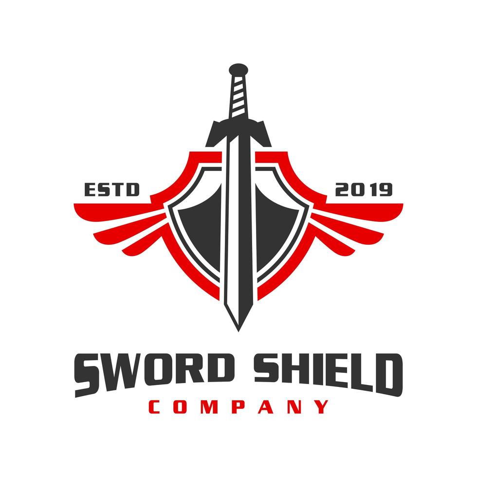 disegno del logo dello scudo della spada di guerra vettore