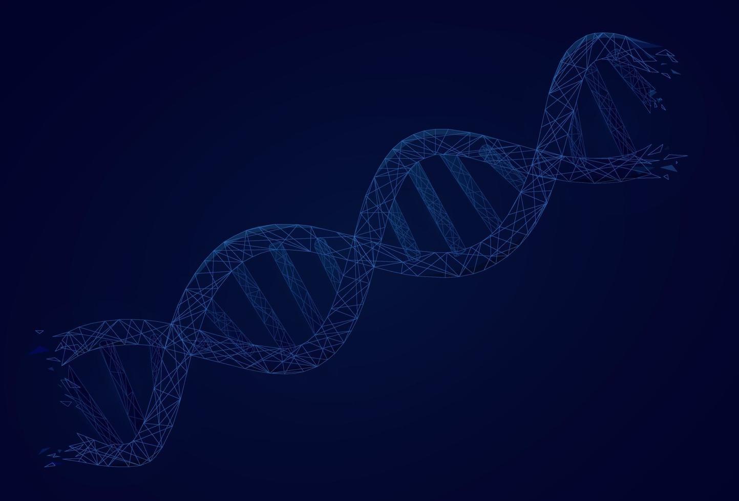 sfondo blu struttura del DNA isolato. vettore di tecnologia digitale low poly dna.