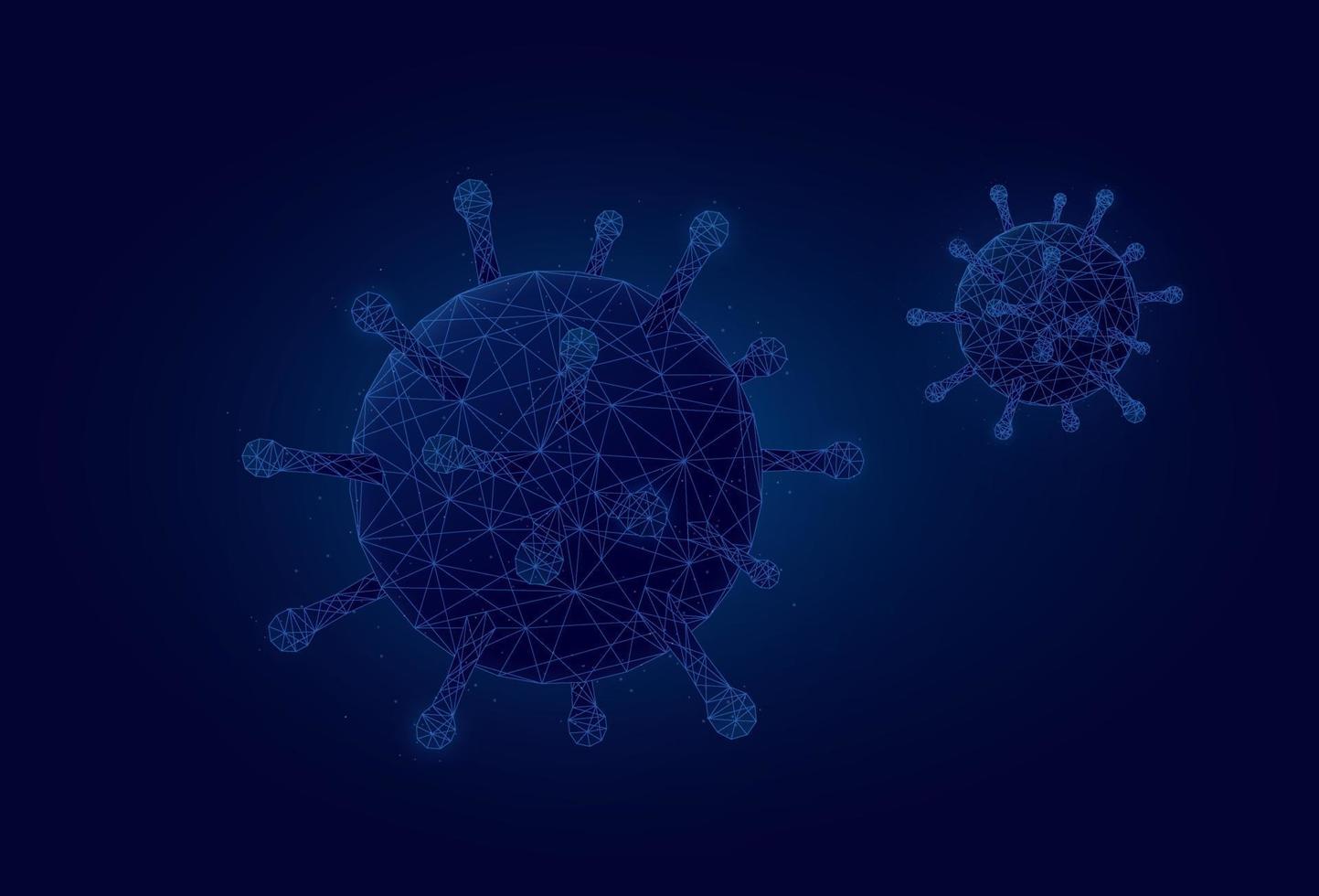 sfondo blu struttura del virus isolato. vettore di tecnologia digitale low poly virus.