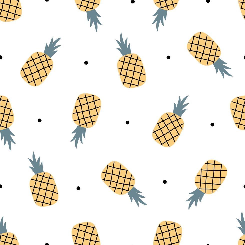 frutta tropicale, ananas, seamless, modello, bianco, fondo, mano, disegnato, disegno, in, cartone animato, style vettore