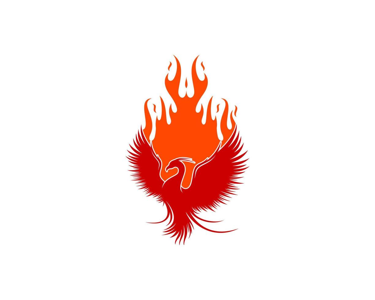 fenice volante rossa con fiamme di fuoco vettore