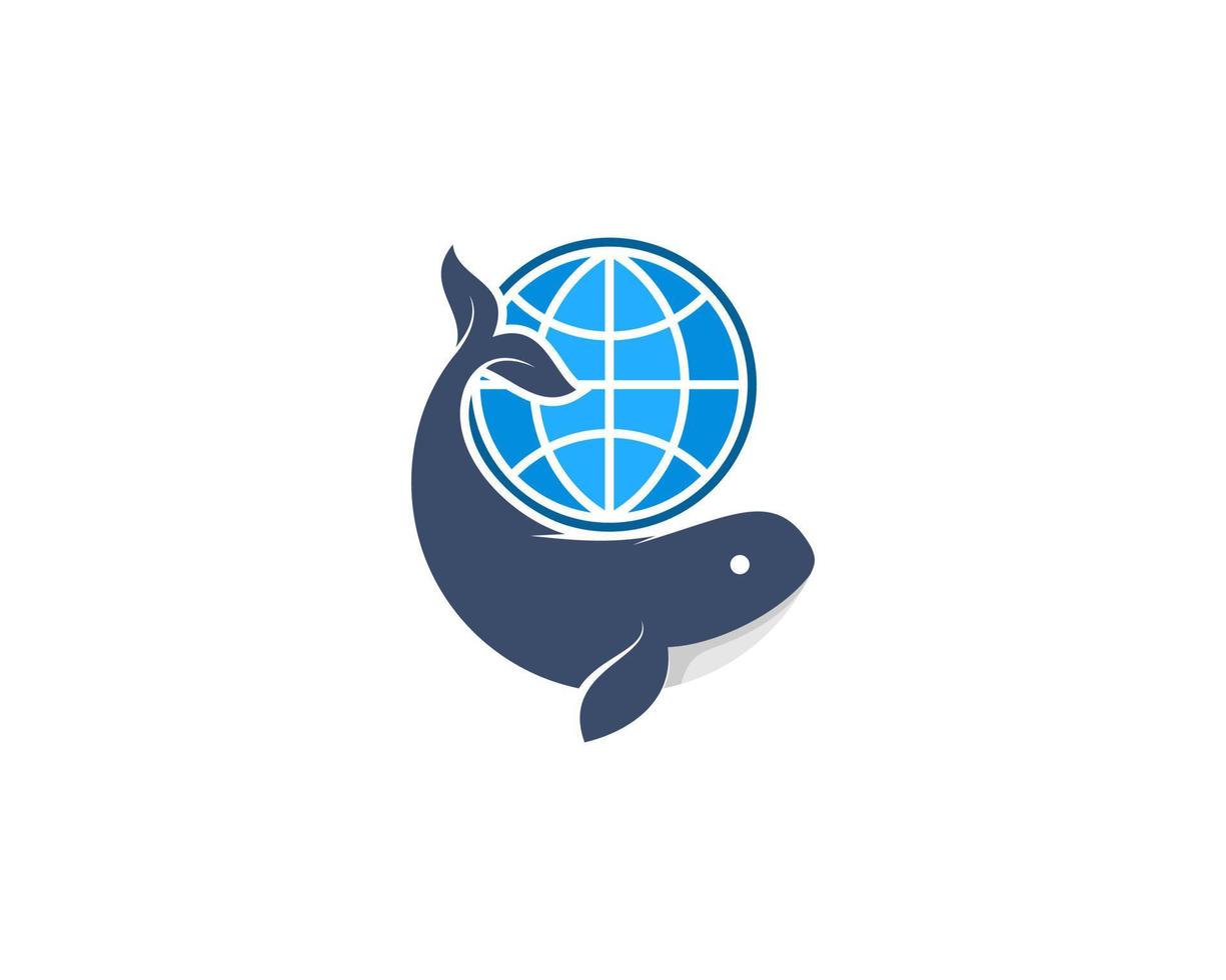 globo sul logo dell'illustrazione della balena vettore