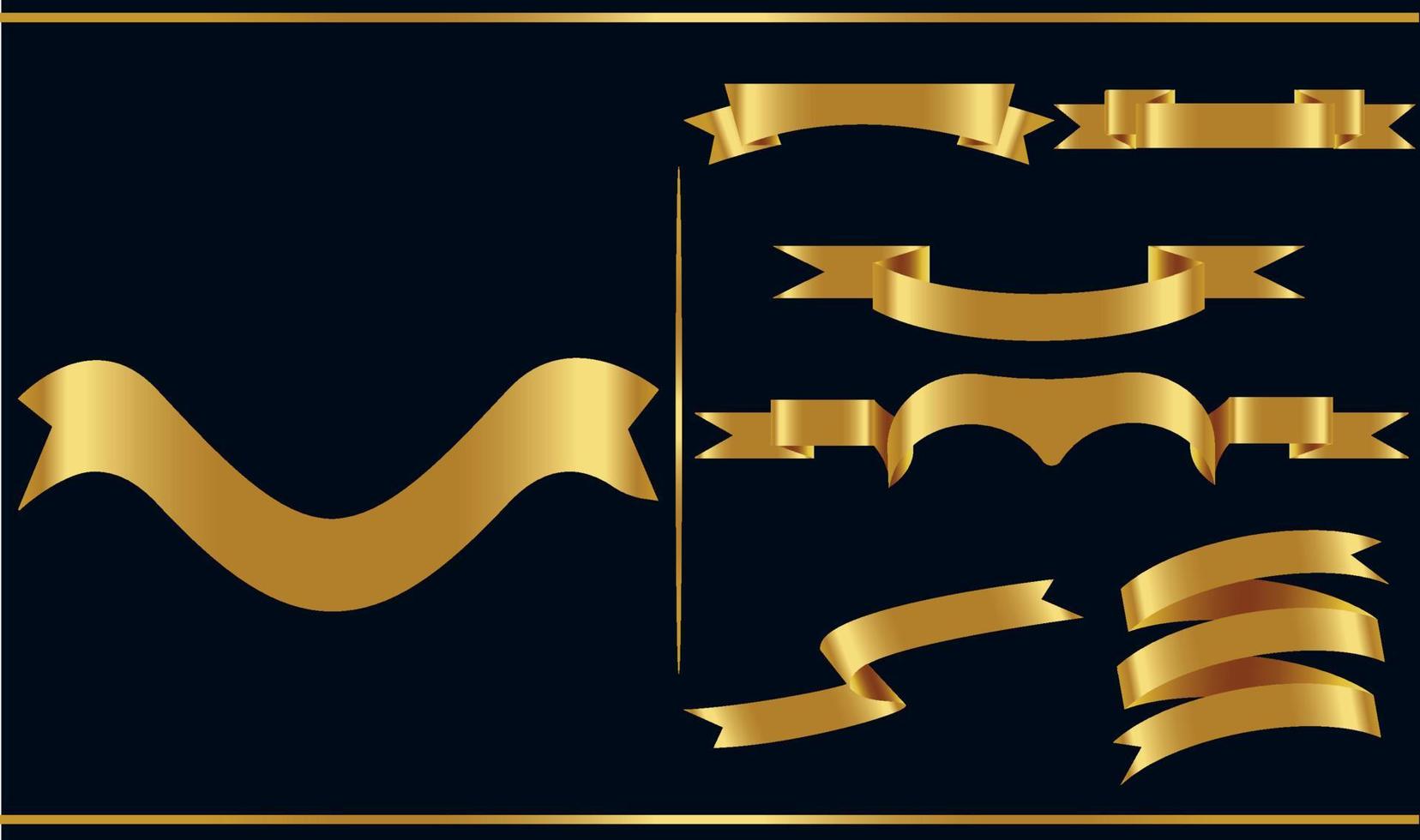 set di banner vettoriali nastro lucido oro. collezione di nastri. illustrazione di disegno vettoriale